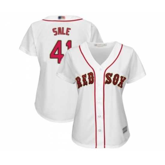 Women's Boston Red Sox 41 Chris Sale Authentic White 2019 Gold Program Cool Base Baseball Jersey