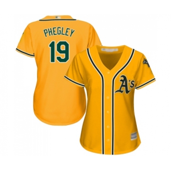 Women's Oakland Athletics 19 Josh Phegley Authentic Gold Alternate 2 Cool Base Baseball Jersey