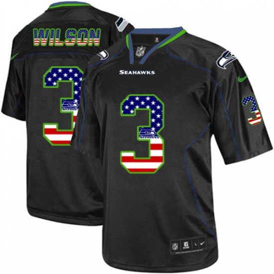 Men's Nike Seattle Seahawks 3 Russell Wilson Elite Black USA Flag Fashion NFL Jersey