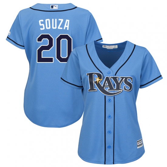 Women's Majestic Tampa Bay Rays 20 Steven Souza Authentic Light Blue Alternate 2 Cool Base MLB Jersey