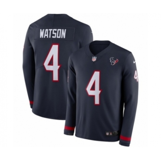 Men's Nike Houston Texans 4 Deshaun Watson Limited Navy Blue Therma Long Sleeve NFL Jersey