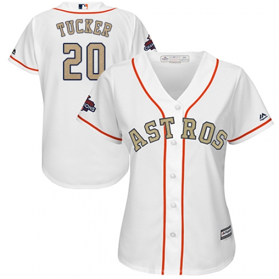 Women's Majestic Houston Astros 20 Preston Tucker Authentic White 2018 Gold Program Cool Base MLB Jersey