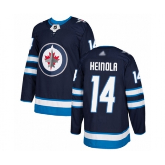 Youth Winnipeg Jets 14 Ville Heinola Authentic Navy Blue Home Hockey Jersey