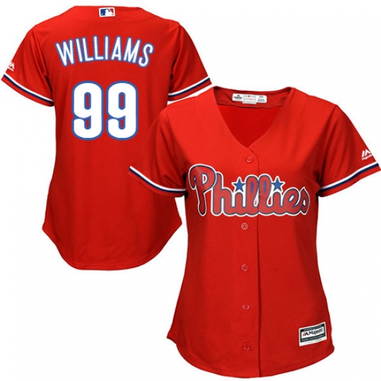 Women's Majestic Philadelphia Phillies 99 Mitch Williams Replica Red Alternate Cool Base MLB Jersey