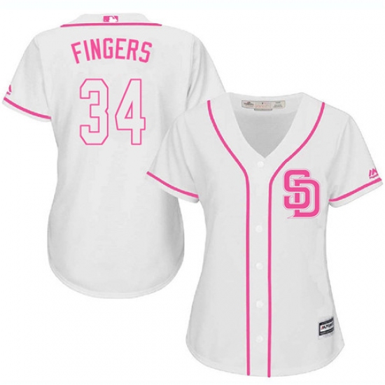 Women's Majestic San Diego Padres 34 Rollie Fingers Replica White Fashion Cool Base MLB Jersey