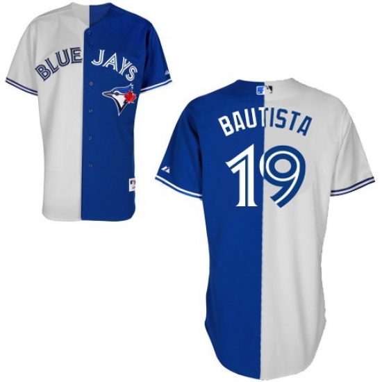 Men's Majestic Toronto Blue Jays 19 Jose Bautista Replica Blue/White Split Fashion MLB Jersey