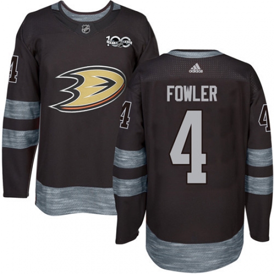 Men's Adidas Anaheim Ducks 4 Cam Fowler Authentic Black 1917-2017 100th Anniversary NHL Jersey