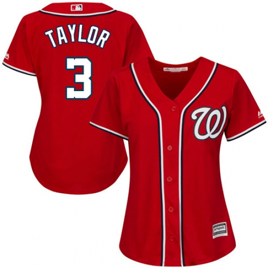 Women's Majestic Washington Nationals 3 Michael Taylor Authentic Red Alternate 1 Cool Base MLB Jersey