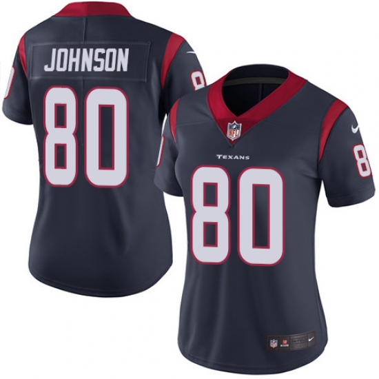 Women's Nike Houston Texans 80 Andre Johnson Elite Navy Blue Team Color NFL Jersey