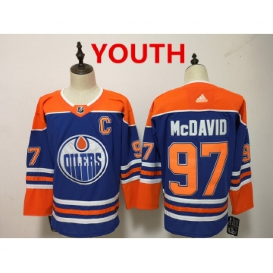 Youth Edmonton Oilers 97 Connor McDavid Royal Blue With Orange Home Hockey Stitched NHL Jersey