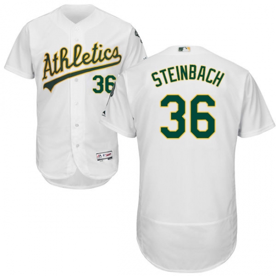 Men's Majestic Oakland Athletics 36 Terry Steinbach White Home Flex Base Authentic Collection MLB Jersey