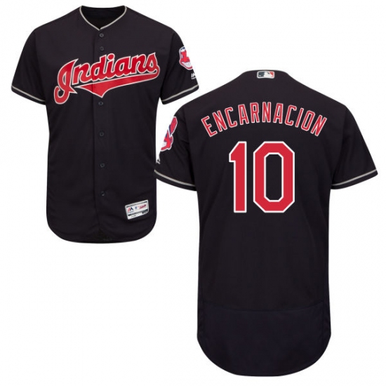 Men's Majestic Cleveland Indians 10 Edwin Encarnacion Navy Blue Flexbase Authentic Collection MLB Jersey