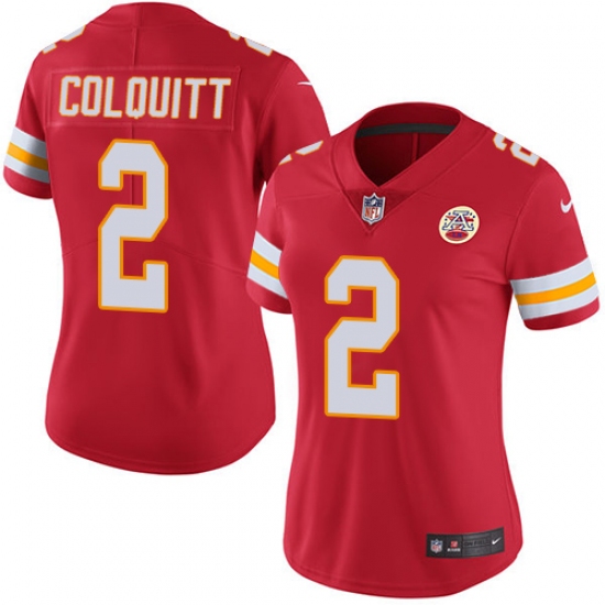 Women's Nike Kansas City Chiefs 2 Dustin Colquitt Red Team Color Vapor Untouchable Limited Player NFL Jersey