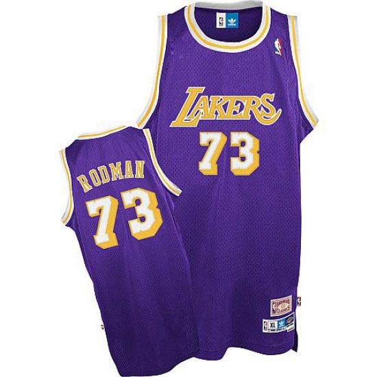 Men's Mitchell and Ness Los Angeles Lakers 73 Dennis Rodman Authentic Purple Throwback NBA Jersey