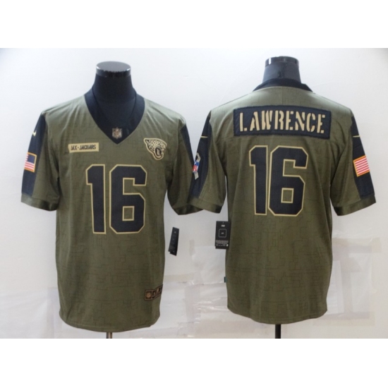 Men's Jacksonville Jaguars 16 Trevor Lawrence Nike Olive 2021 Salute To Service Limited Player Jersey