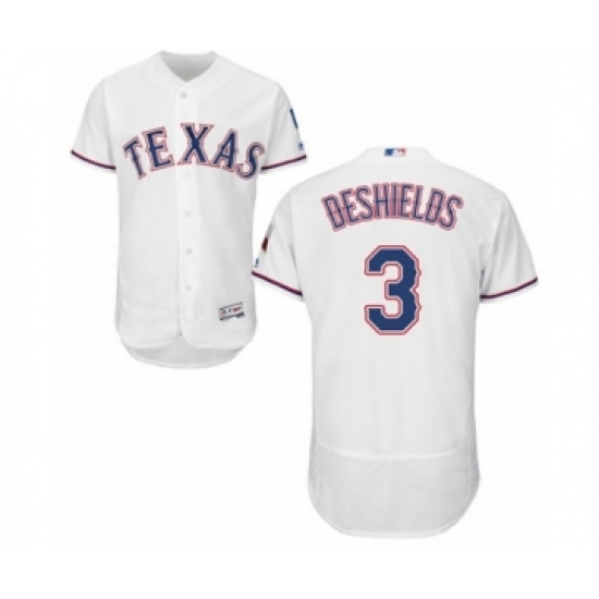 Men's Texas Rangers 3 Delino DeShields Jr. White Home Flex Base Authentic Collection Baseball Player Jersey