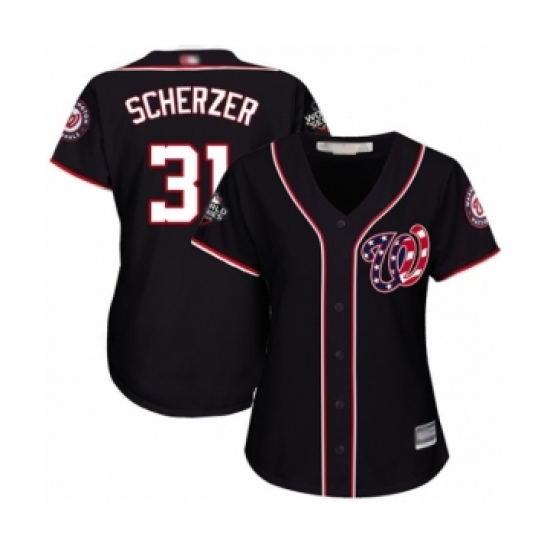 Women's Washington Nationals 31 Max Scherzer Authentic Navy Blue Alternate 2 Cool Base 2019 World Series Bound Baseball Jersey