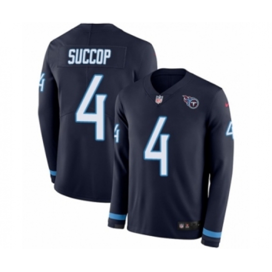 Youth Nike Tennessee Titans 4 Ryan Succop Limited Navy Blue Therma Long Sleeve NFL Jersey