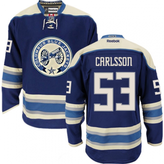 Youth Reebok Columbus Blue Jackets 53 Gabriel Carlsson Authentic Navy Blue Third NHL Jersey