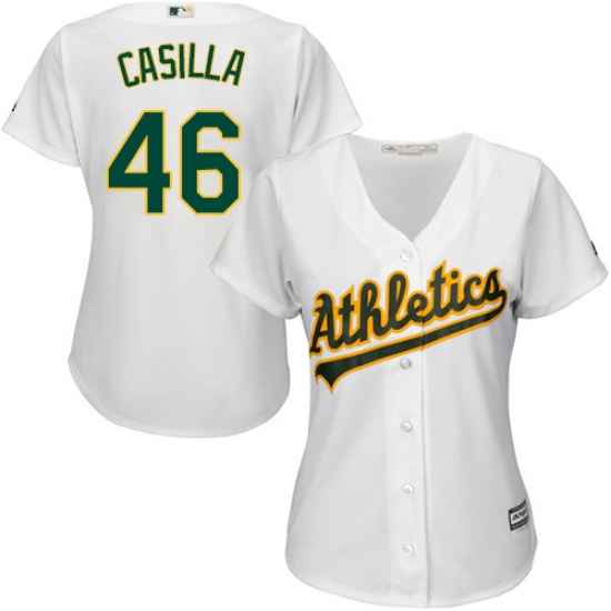Women's Majestic Oakland Athletics 46 Santiago Casilla Authentic White Home Cool Base MLB Jersey