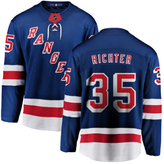 Youth New York Rangers 35 Mike Richter Fanatics Branded Royal Blue Home Breakaway NHL Jersey