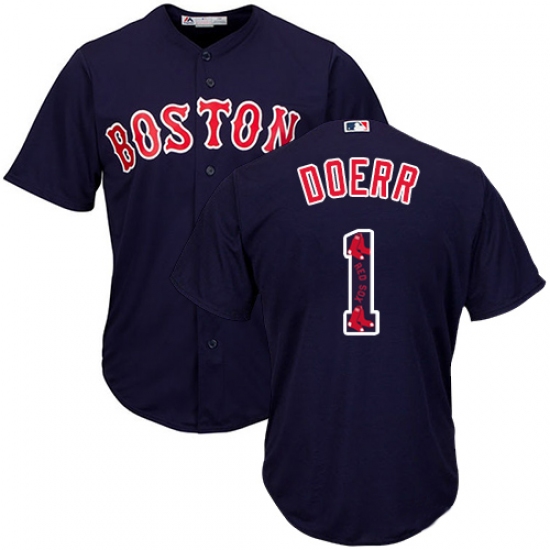 Men's Majestic Boston Red Sox 1 Bobby Doerr Authentic Navy Blue Team Logo Fashion Cool Base MLB Jersey