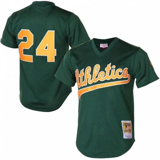 Men's Mitchell and Ness Oakland Athletics 24 Rickey Henderson Authentic Green 1998 Throwback MLB Jersey