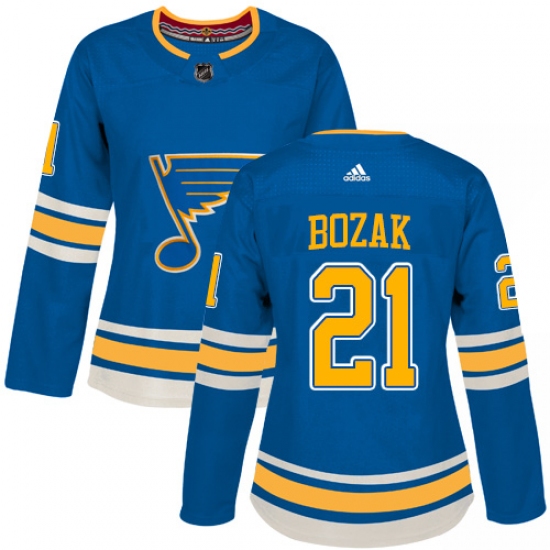 Women's Adidas St. Louis Blues 21 Tyler Bozak Authentic Navy Blue Alternate NHL Jersey