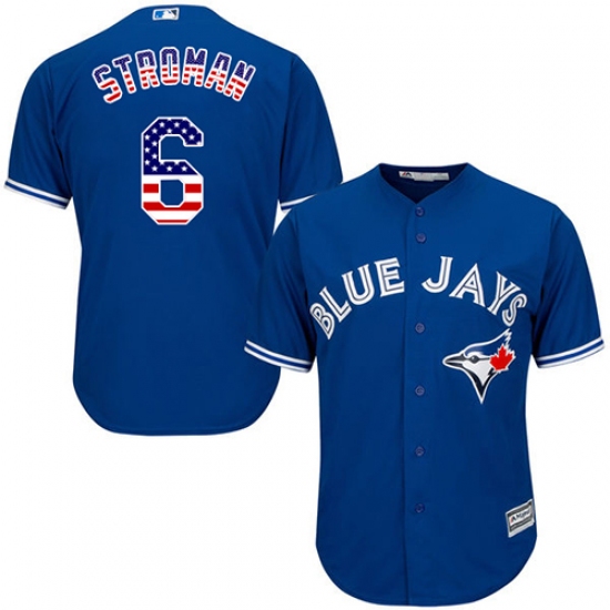 Men's Majestic Toronto Blue Jays 6 Marcus Stroman Authentic Royal Blue USA Flag Fashion MLB Jersey