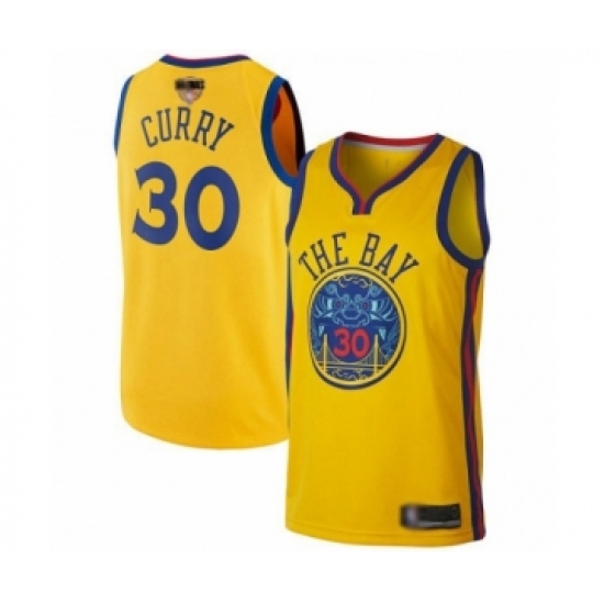 Men's Golden State Warriors 30 Stephen Curry Swingman Gold 2019 Basketball Finals Bound Basketball Jersey - City Edition