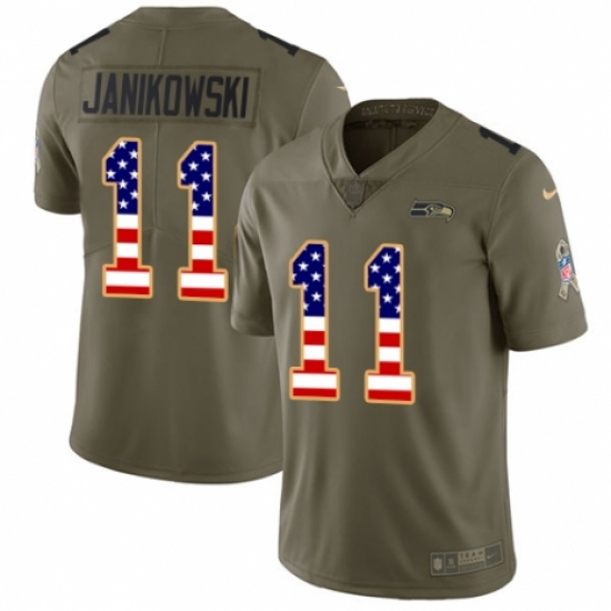 Men's Nike Seattle Seahawks 11 Sebastian Janikowski Limited Olive/USA Flag 2017 Salute to Service NFL Jersey