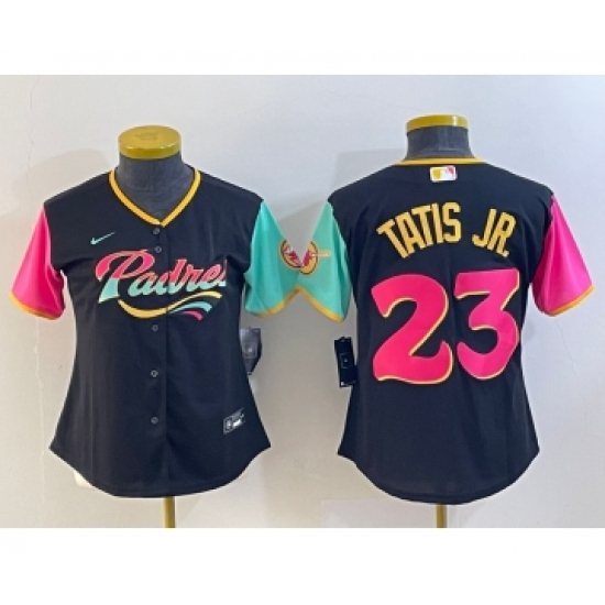 Women's San Diego Padres 23 Fernando Tatis Jr Black 2022 City Connect Cool Base Stitched Jersey