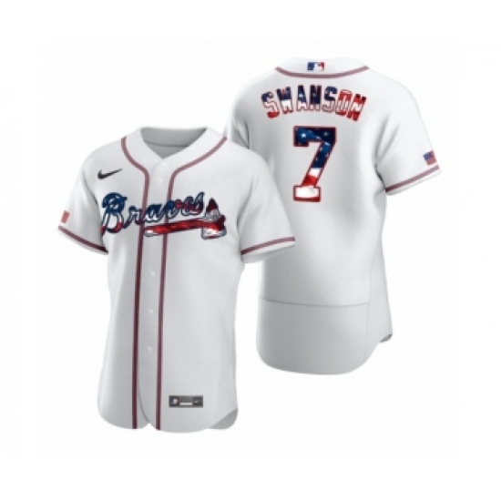 Men's Dansby Swanson 7 Atlanta Braves White 2020 Stars & Stripes 4th of July Jersey