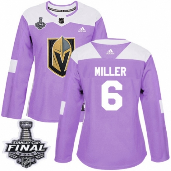 Women's Adidas Vegas Golden Knights 6 Colin Miller Authentic Purple Fights Cancer Practice 2018 Stanley Cup Final NHL Jersey