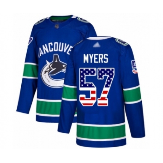 Men's Vancouver Canucks 57 Tyler Myers Authentic Blue USA Flag Fashion Hockey Jersey