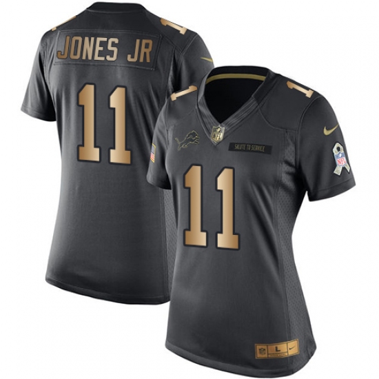 Women's Nike Detroit Lions 11 Marvin Jones Jr Limited Black/Gold Salute to Service NFL Jersey