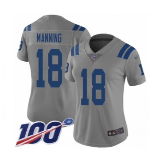 Women's Indianapolis Colts 18 Peyton Manning Limited Gray Inverted Legend 100th Season Football Jersey