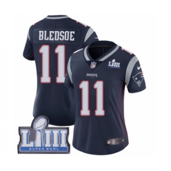 Women's Nike New England Patriots 11 Drew Bledsoe Navy Blue Team Color Vapor Untouchable Limited Player Super Bowl LIII Bound NFL Jersey