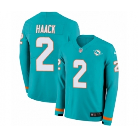 Men's Nike Miami Dolphins 2 Matt Haack Limited Aqua Therma Long Sleeve NFL Jersey