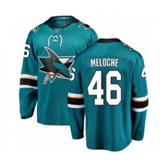 Youth San Jose Sharks 46 Nicolas Meloche Fanatics Branded Teal Green Home Breakaway Hockey Jersey