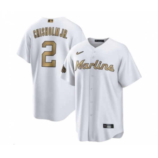 Men's Miami Marlins 2 Jazz Chisholm Jr. White 2022 All-Star Cool Base Stitched Baseball Jersey