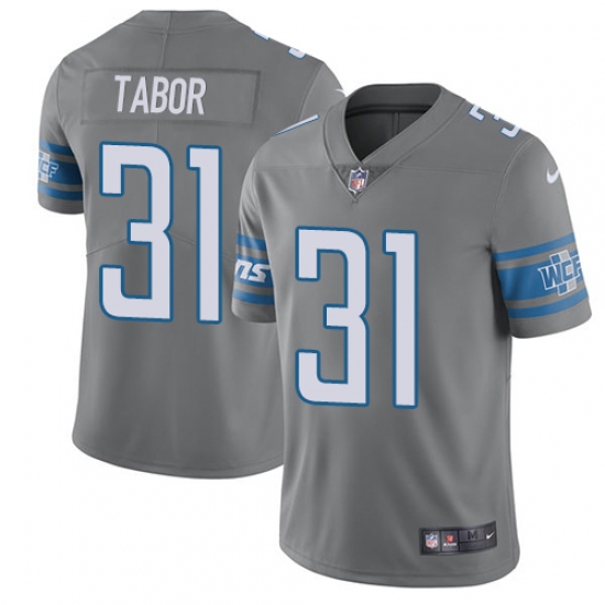 Men's Nike Detroit Lions 31 Teez Tabor Limited Steel Rush Vapor Untouchable NFL Jersey