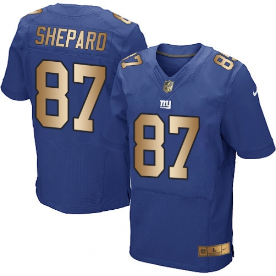 Men's Nike New York Giants 87 Sterling Shepard Elite Blue/Gold Team Color NFL Jersey