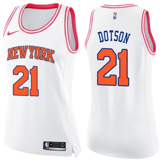 Women's Nike New York Knicks 21 Damyean Dotson Swingman White Pink Fashion NBA Jersey