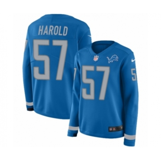 Women's Nike Detroit Lions 57 Eli Harold Limited Blue Therma Long Sleeve NFL Jersey