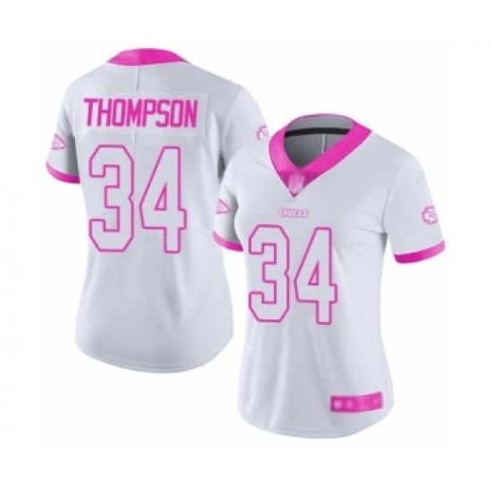 Women's Kansas City Chiefs 34 Darwin Thompson Limited White Pink Rush Fashion Football Jersey