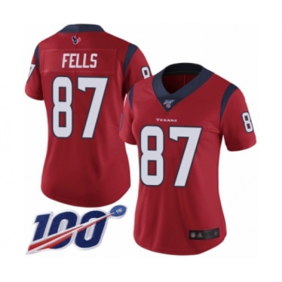 Women's Houston Texans 87 Darren Fells Red Alternate Vapor Untouchable Limited Player 100th Season Football Jersey