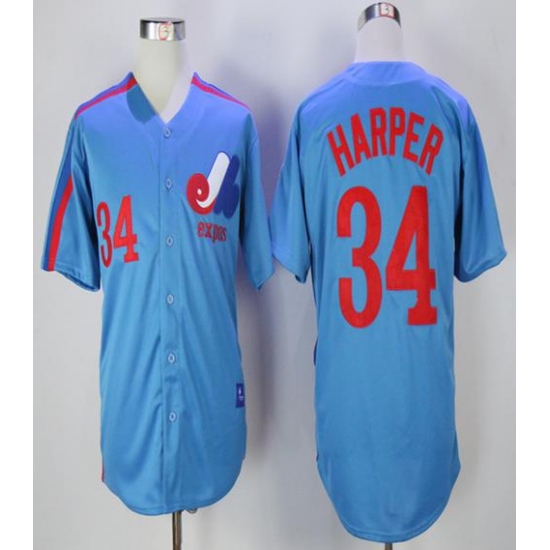 Mitchell And Ness Montreal Expos 34 Bryce Harper Blue Throwback Stitched MLB Jersey