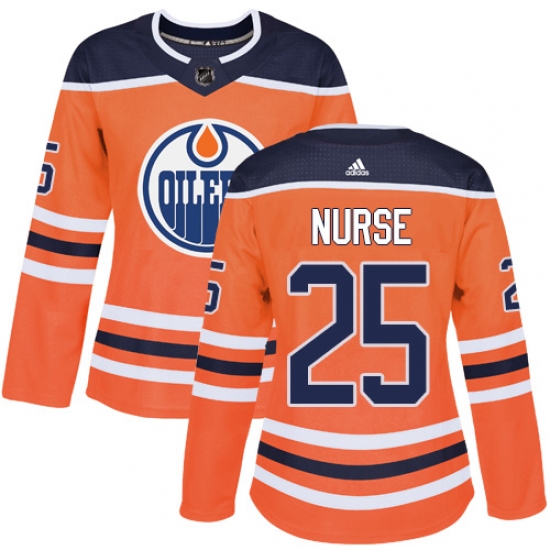 Women's Adidas Edmonton Oilers 25 Darnell Nurse Authentic Orange Home NHL Jersey