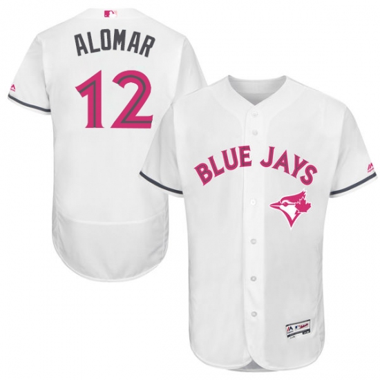 Men's Majestic Toronto Blue Jays 12 Roberto Alomar Authentic White 2016 Mother's Day Fashion Flex Base MLB Jersey
